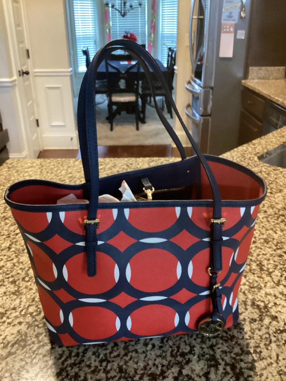 Michael Kors Red and Navy Geometric Tote ECC